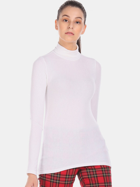 

GAP Women White Solid Turtle Neck T-shirt