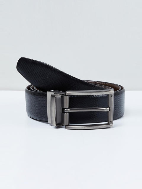 max Men Black Solid Leather Belt