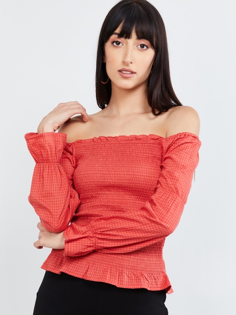 

max Women Orange Solid Bardot Top