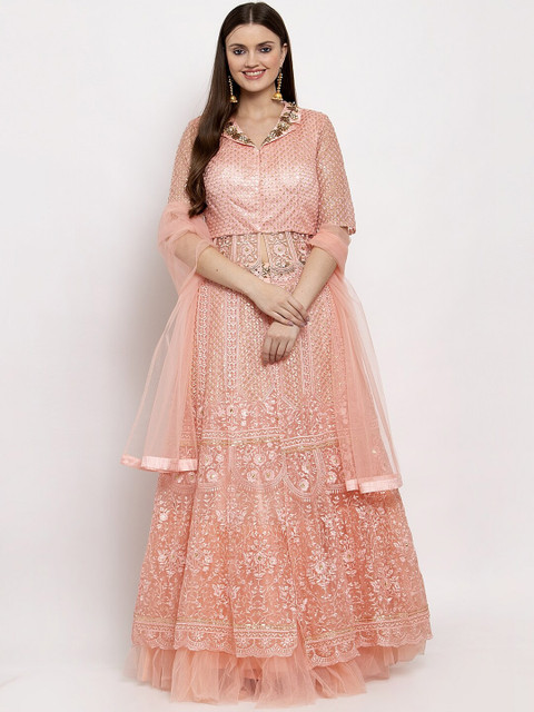 

KHALOM Peach-Coloured Ready to Wear Lehenga & Blouse with Dupatta
