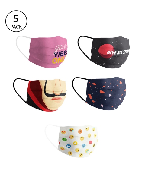 

Soxytoes Unisex Pack Of 5 Multicoloured Reusable 4-Ply Cloth Masks, Multi
