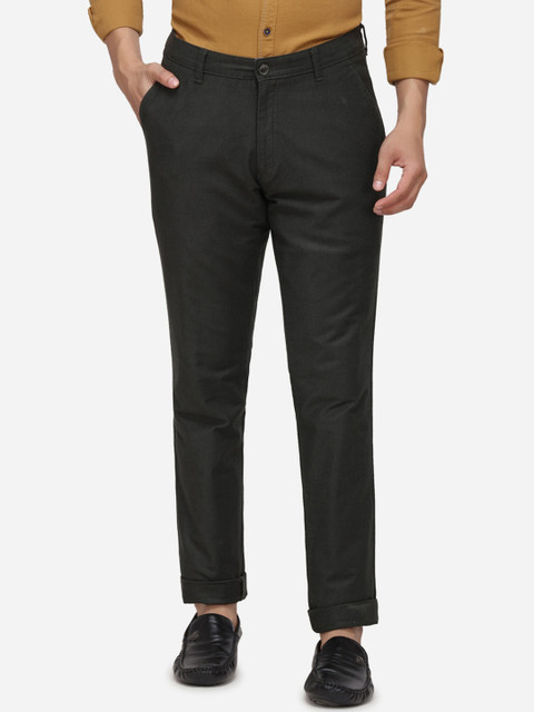 

JADE BLUE Men Dark Green Slim Fit Solid Regular Trousers