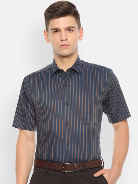 

Louis Philippe Men Blue & Yellow Slim Fit Striped Formal Shirt