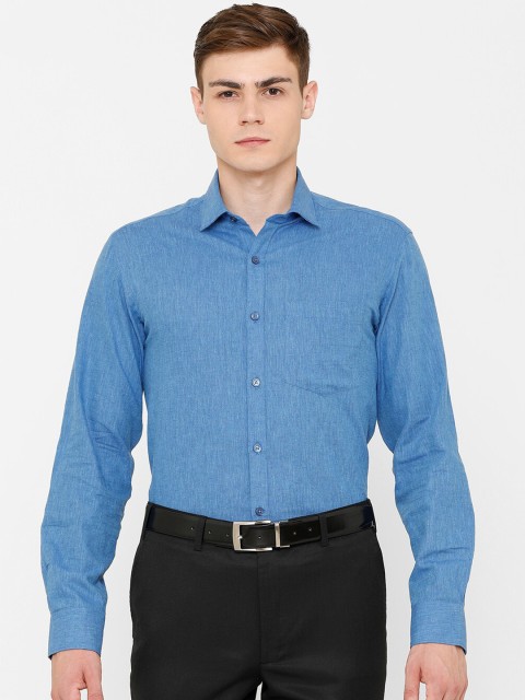 

CAVALLO by Linen Club Men Cotton Linen Blue Regular Fit Solid Formal Shirt