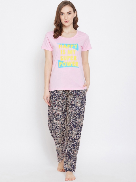 

Clovia Women Pink & Blue Printed Night Suit
