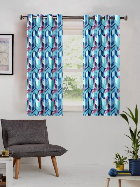 SHIVANAA HOMES Blue & Pink Single Room Darkening Curtain Curtain