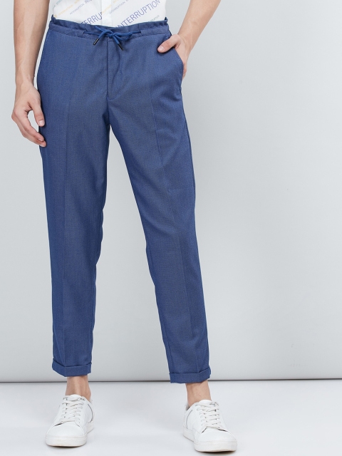 max Men Blue Slim Fit Solid Regular Trousers