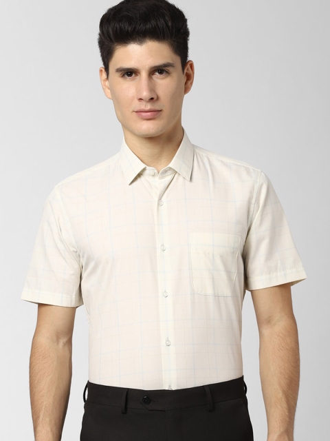 

Peter England Men Cream-Coloured & Grey Slim Fit Checked Formal Shirt