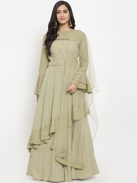 

KHALOM Olive Green Ready to Wear Lehenga & Blouse with Dupatta