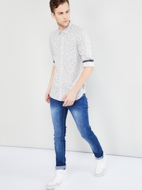

max Men Beige & Blue Regular Fit Floral Printed Casual Shirt