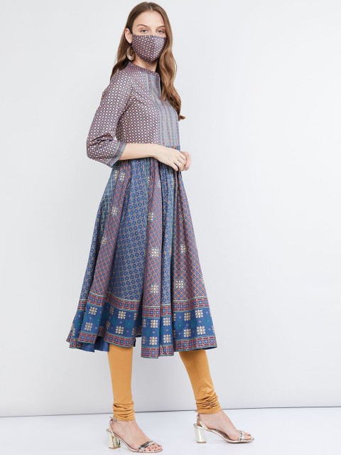 

max Women Blue Beige Printed Anarkali Kurta