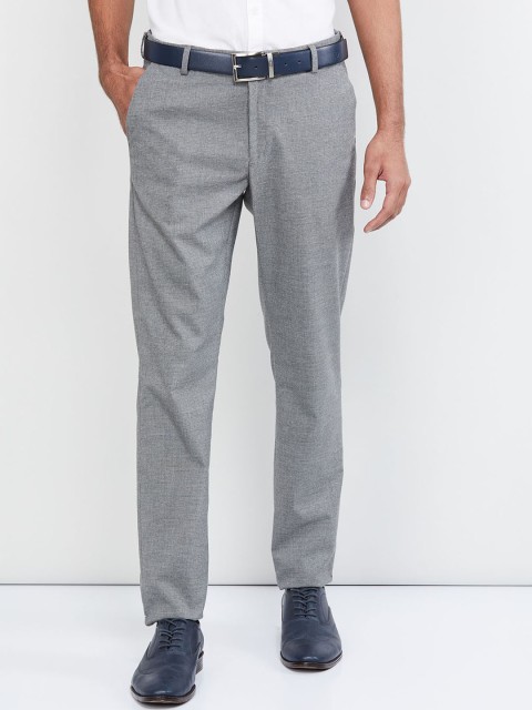 

max Men Grey Regular Fit Self Design Formal Trousers