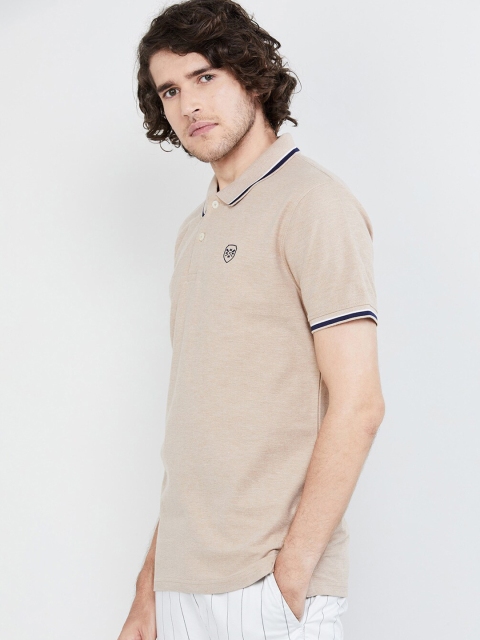 

max Men Khaki Solid Polo Collar T-shirt