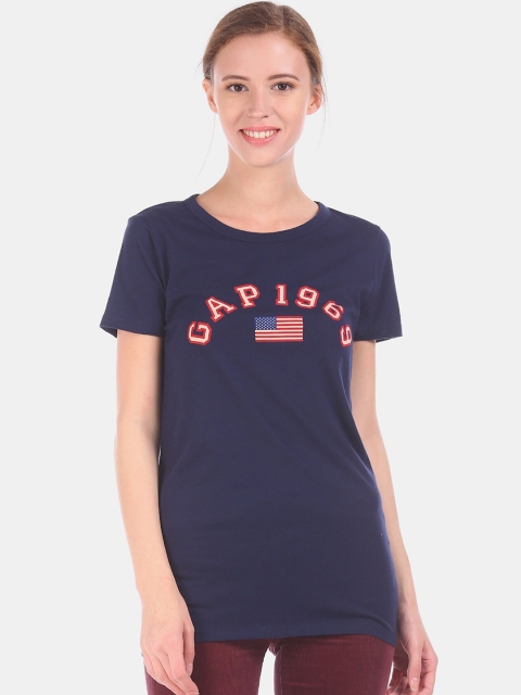 

GAP Women Blue Printed Round Neck T-shirt