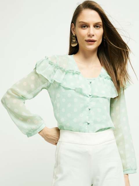 

max Women Sea Green & White Printed Top