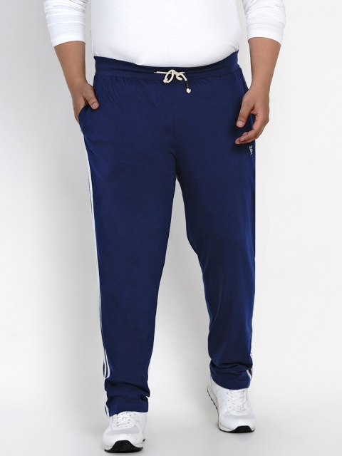 

John Pride Men Navy Blue & White Solid Straight Fit Plus Size Track Pants