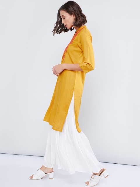

max Women Mustard Yellow Yoke Design Straight Kurta