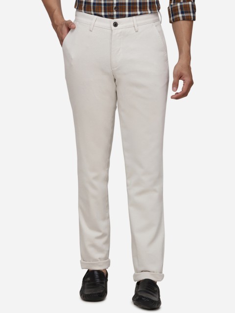 

JADE BLUE Men Off-White Regular Fit Self Design Regular Trousers