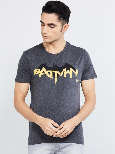 

max Men Charcoal Batman Printed Round Neck T-shirt