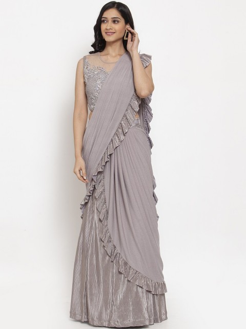 

KHALOM Grey & White Poly Silk Embellished Ready to Wear Saree