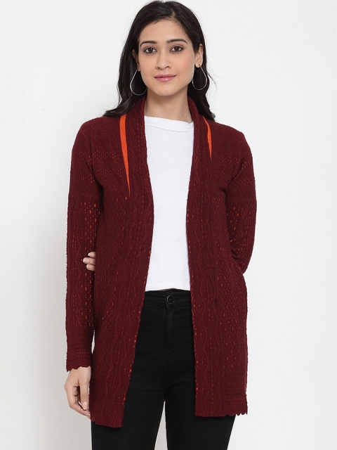 

Kalt Women Maroon Solid Cardigan Sweater