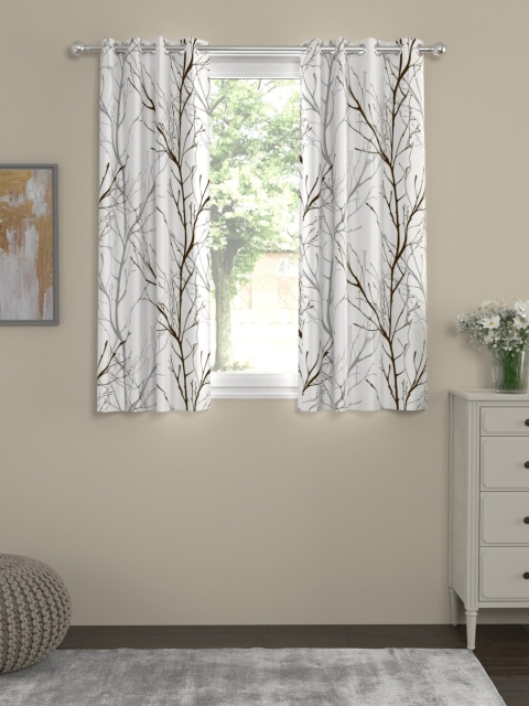 

URBAN SPACE White & Coffee Brown Set of 2 Window Curtains
