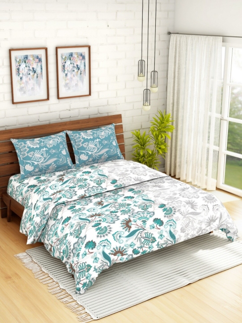 

SPACES Teal Blue & Off-White Printed Bedding Set With Comforter