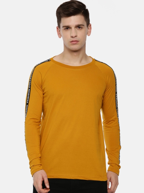 

KAY DEE Men Mustard Solid Round Neck Pure Cotton T-shirt