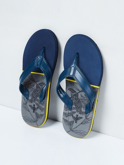 

max Men Navy Blue & Grey Colourblocked Thong Flip-Flops