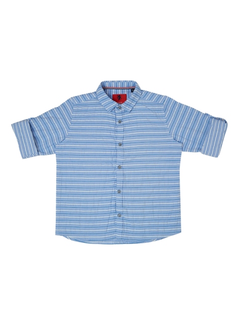 

URBAN SCOTTISH Boys Blue Comfort Regular Fit Striped Casual Shirt