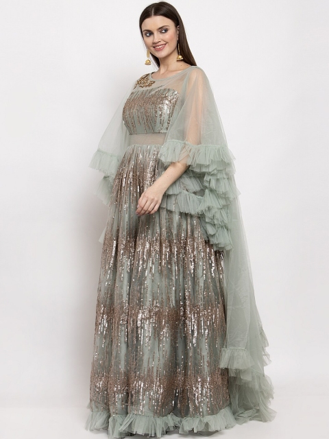 

KHALOM Women Green Embellished Maxi Dress