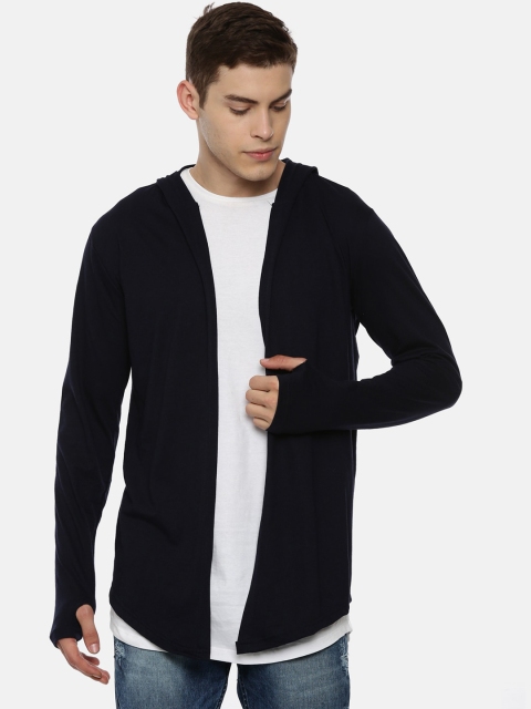 

KAY DEE Men Navy Blue White Layered Hood Pure Cotton T-shirt