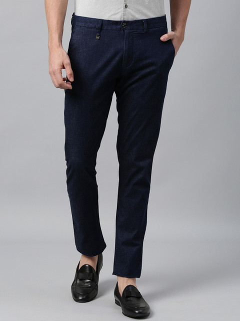 

RARE RABBIT Men Navy Blue Tapered Fit Solid Regular Trousers