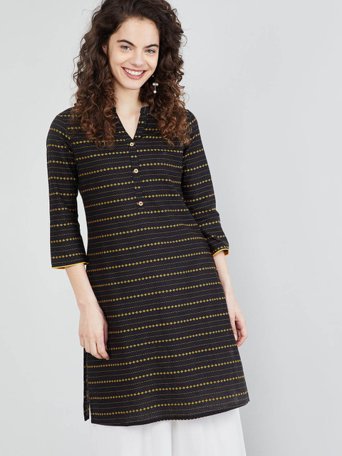 

max Women Black Striped A-Line Kurta