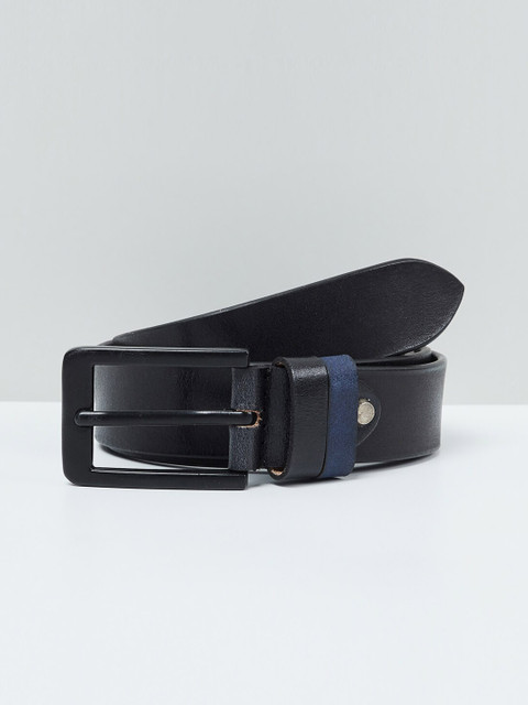 

max Men Black Solid Leather Belt