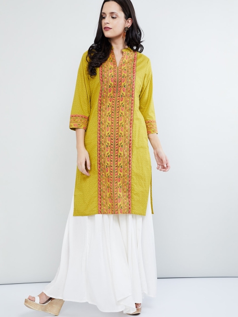 

max Women Lime Green & Red Printed Straight Kurta