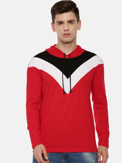 

KAY DEE Men Red Black Colourblocked Hood Pure Cotton T-shirt