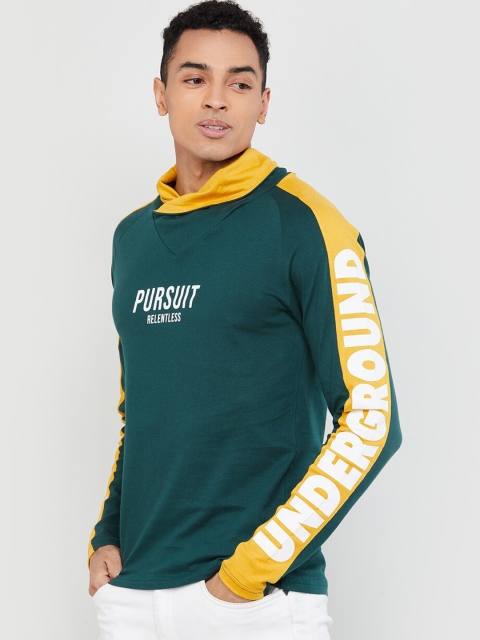 

max Men Green Printed Cowl Neck T-shirt
