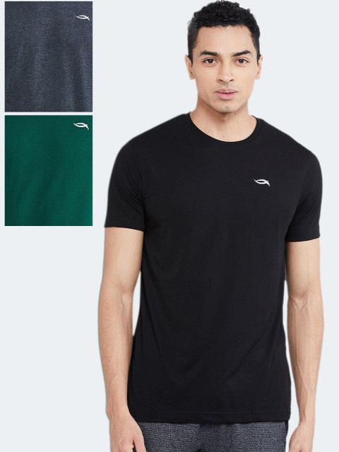

max Men Pack of 2 Solid Round Neck T-shirts, Charcoal