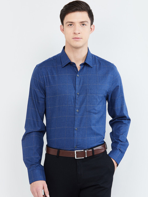

max Men Blue Slim Fit Checked Formal Shirt