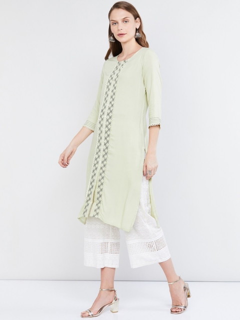 

max Women Green Yoke Design A-Line Kurta