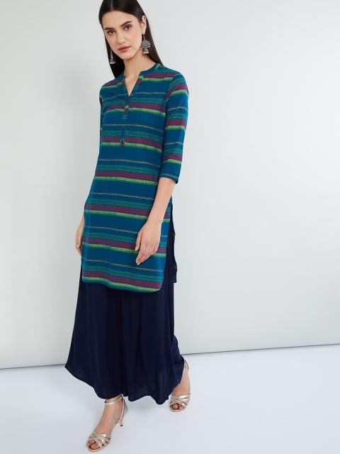 

max Women Blue & Green Striped Straight Kurta