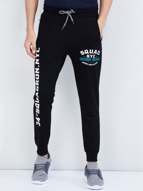 

max Men Black Printed Straight-Fit Joggers
