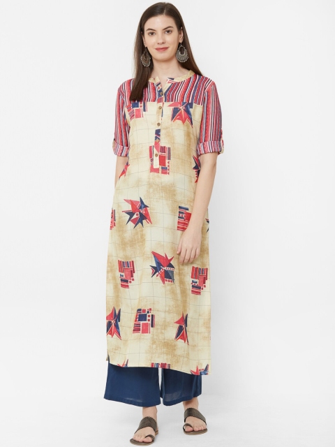 

Juliet Women Beige & Pink Printed Straight Kurta