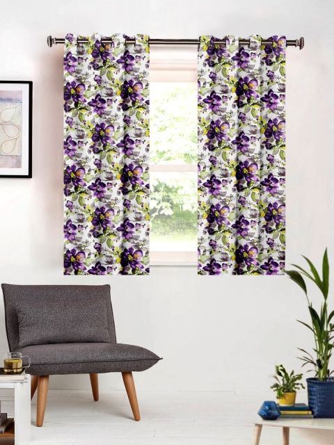 

SHIVANAA HOMES White & Purple Single Room Darkening Curtain Curtain