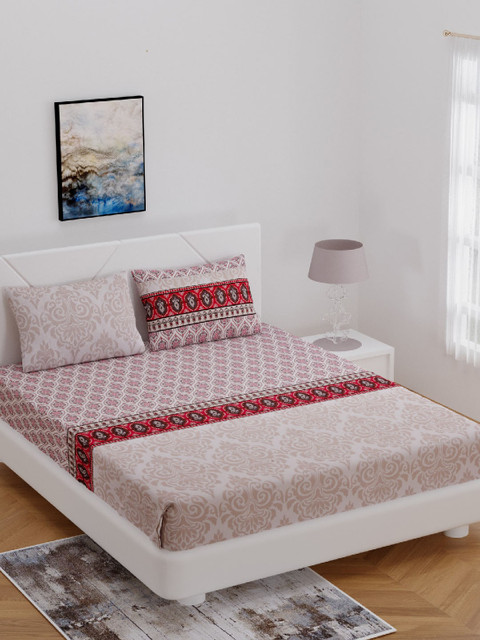 

BOMBAY DYEING Pink & Red Floral 300 TC Cotton 1 King Bedsheet with 2 Pillow Covers