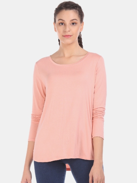 

GAP Women Peach-Coloured Solid Round Neck T-shirt