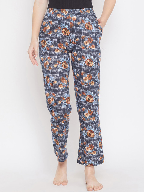 

Clovia Women Black & Blue Floral Lounge Pants LB0176J13, Multi