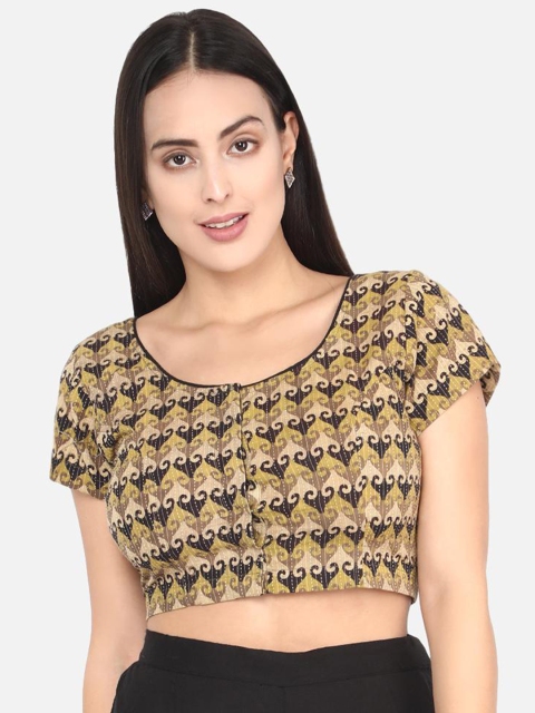 

Molcha Women Beige & Black Ajrakh Print Cotton Ready Made Saree