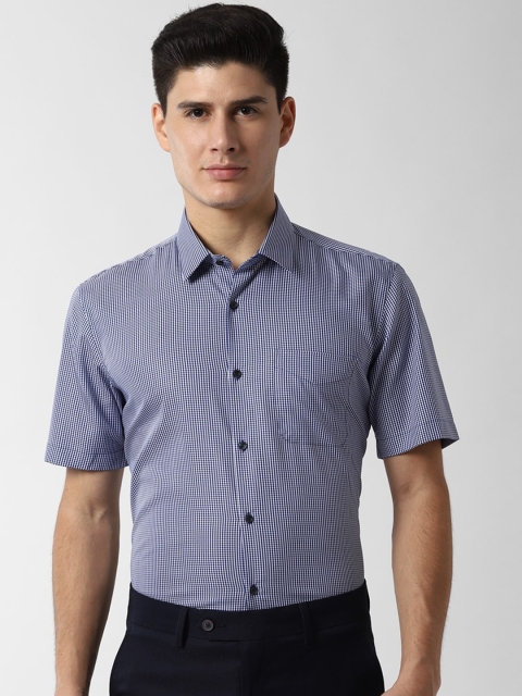 

Peter England Men White & Navy Blue Regular Fit Checked Formal Shirt